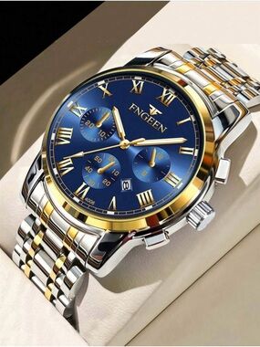 Men's Blue Dial Two-Tone Stainless Steel Chronograph Watch